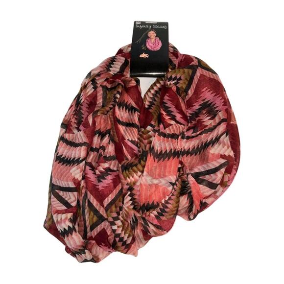 Nicole Infinity Aztec Burgundy Pink Red Black Scarf NWT - Picture 1 of 3